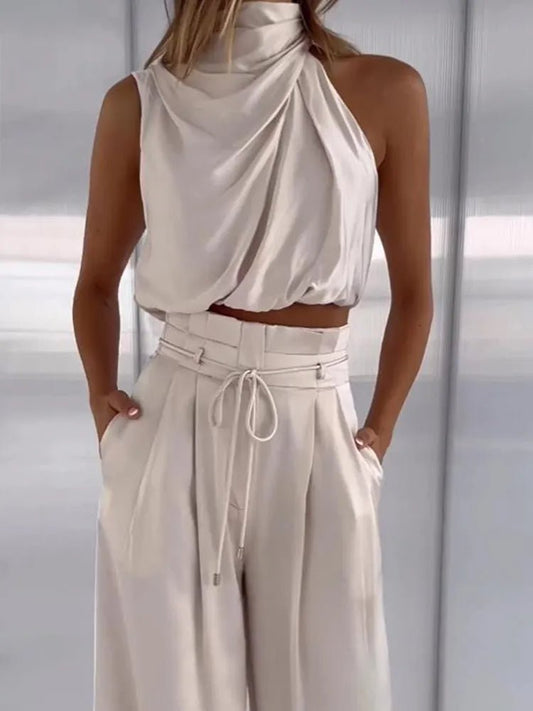 Carolina | V Neck Sleeveless Top & Wide Leg Pants Set