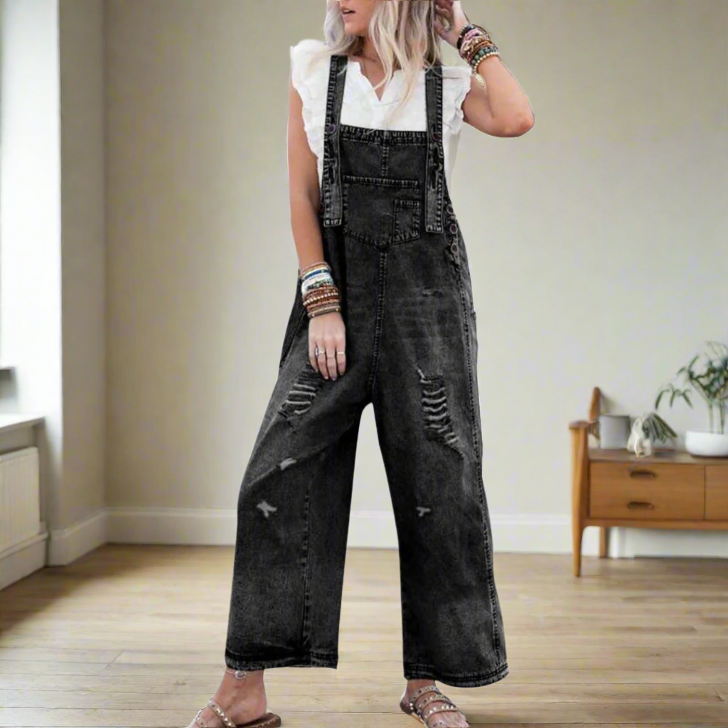 Plain jumpsuit showing adjustable fit detail