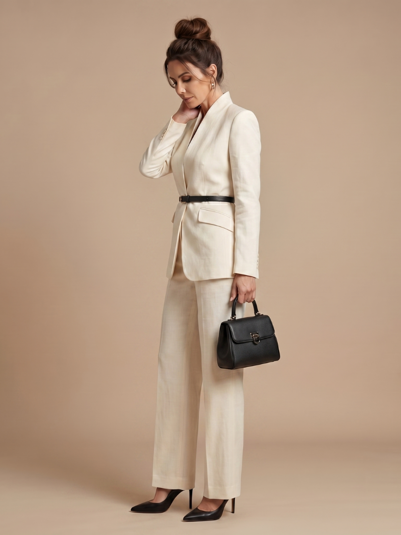 Sigrun stand-collar blazer and flared pant suit set view 2