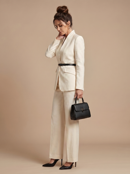 Sigrun stand-collar blazer and flared pant suit set view 2