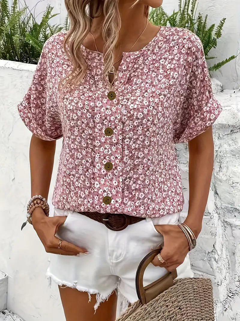 Stephanie | Chic Floral Print Button Blouse