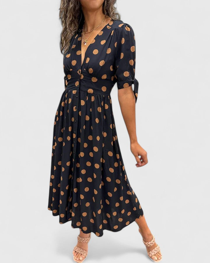 Coralie | Polka Dot Bow Sleeve Midi Dress