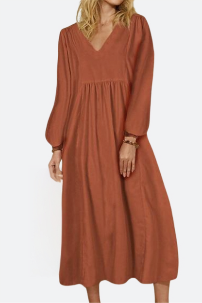 Amberly | V-Neck Smocked Balloon Sleeve Midi Dress