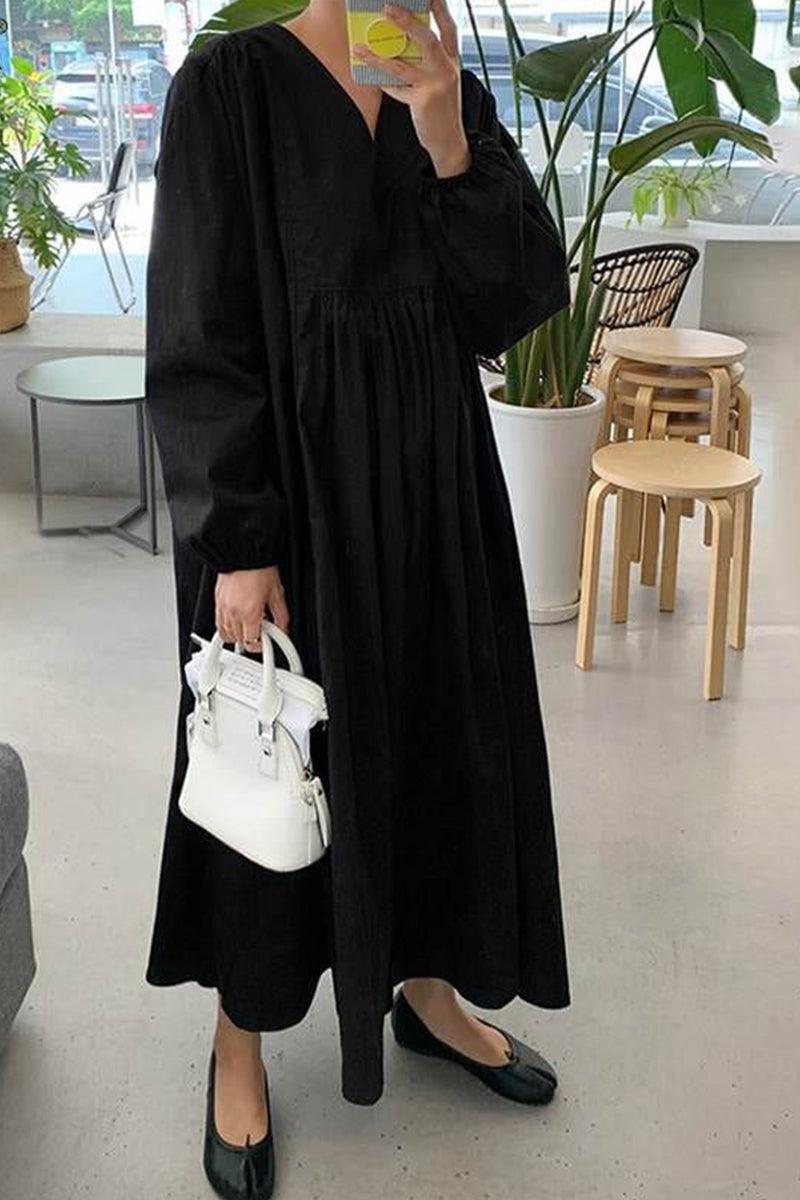 Amberly | V-Neck Smocked Balloon Sleeve Midi Dress