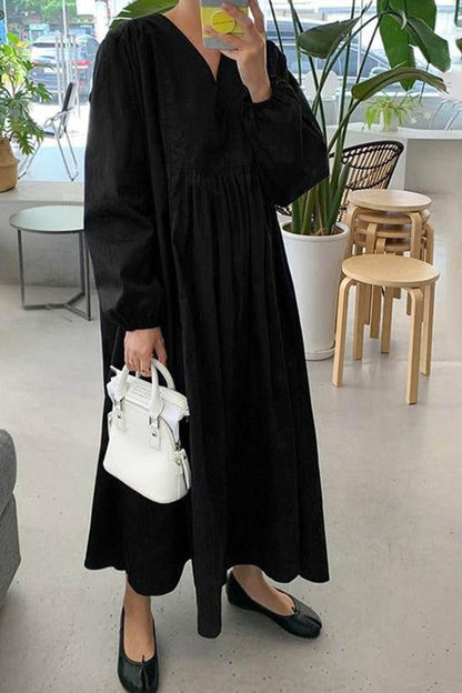 Amberly | V-Neck Smocked Balloon Sleeve Midi Dress