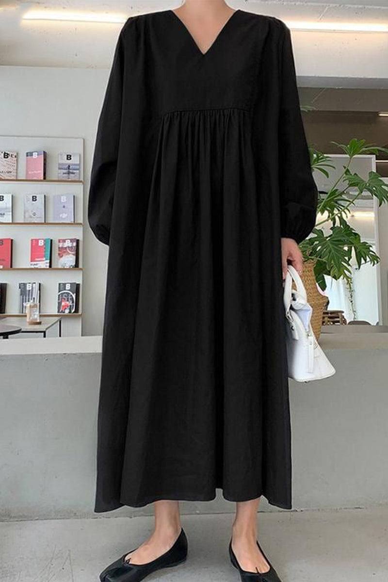 Amberly | V-Neck Smocked Balloon Sleeve Midi Dress