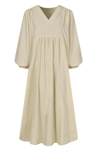 Amberly | V-Neck Smocked Balloon Sleeve Midi Dress