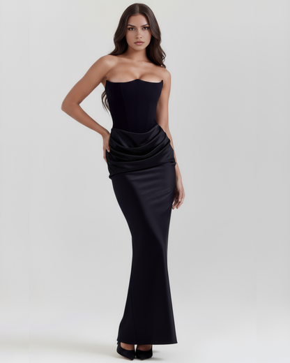 Honorine | Strapless Boned Bodice Stretch Crepe Maxi Evening Dress