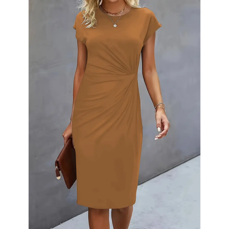 Romina | Ruched Bodycon Short Sleeve Midi Dress