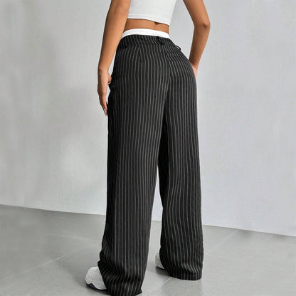 High-waist striped trousers in black colourway