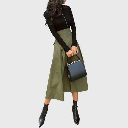 Vivian | Elegant A-Line Midi Skirt With Belt