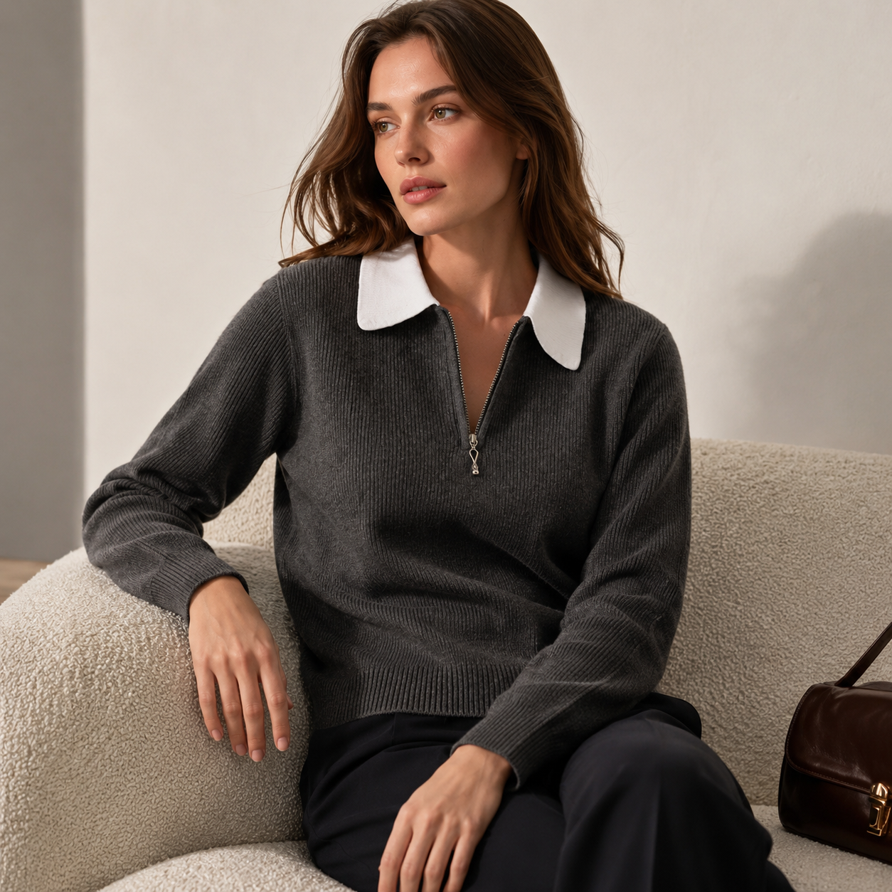 Halvenna | Half-Zip Collar Knit Sweater