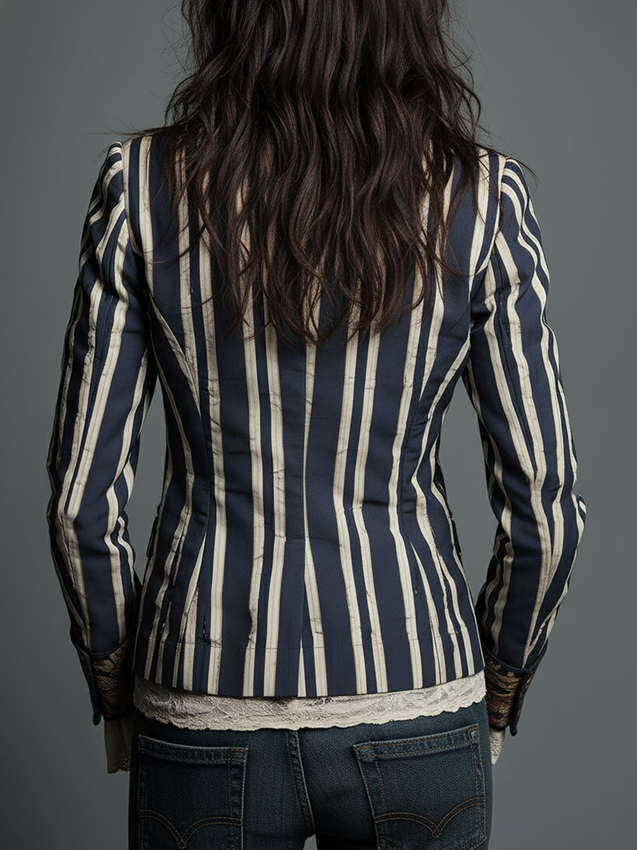 Idony striped bohemian print blazer, view 4