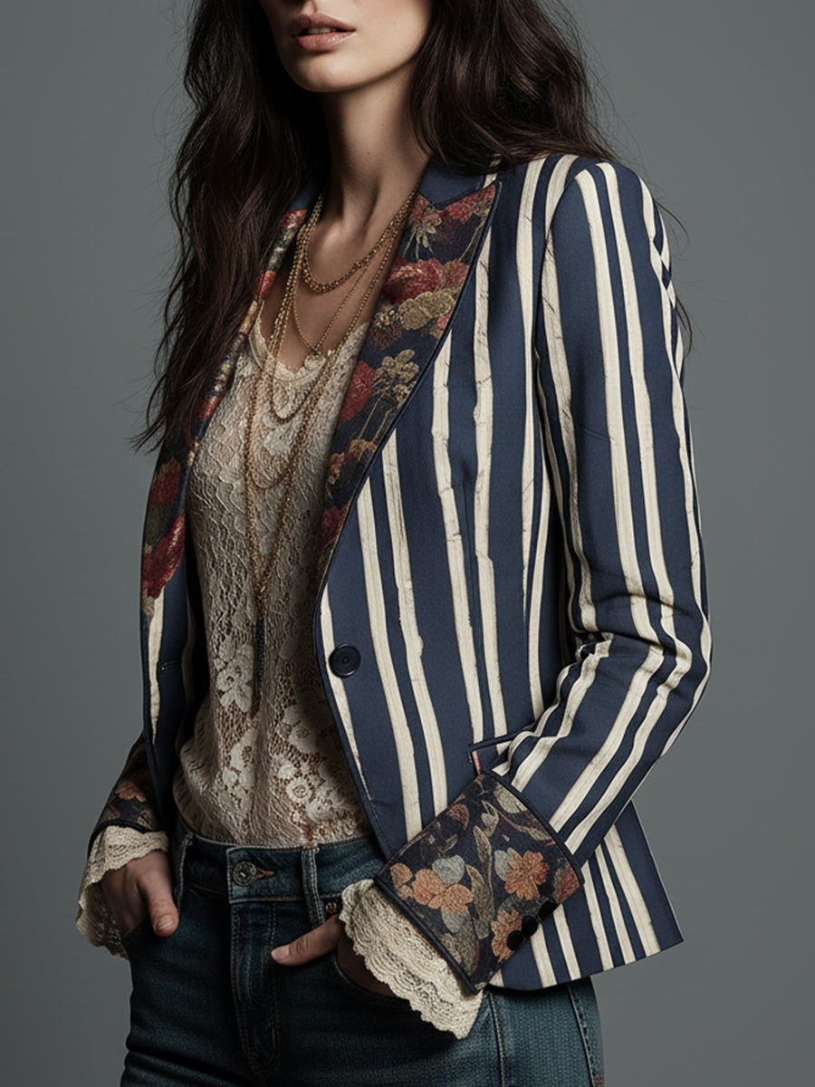 Idony striped bohemian print blazer, view 2