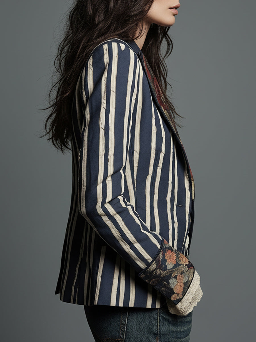 Idony striped bohemian print blazer, view 3