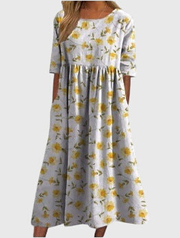 Aureline | Floral Midi Dress with Pockets