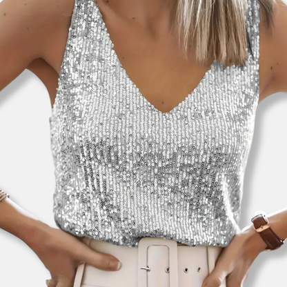 Stella | Sparkly V-Neck Sequin Sleeveless Top