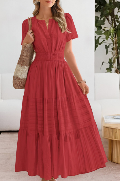 Elodine | Boho Short Sleeve Smocked Midi Dress