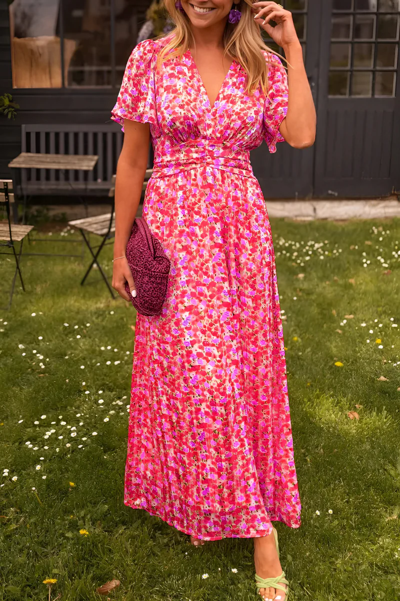 Colourful floral print maxi dress full-length view