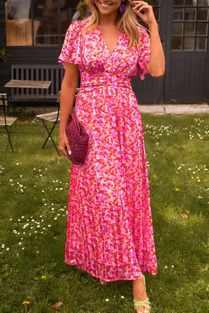 Colourful floral print maxi dress full-length view