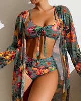 Lorenzia | Tropical Print 3-Piece Bikini Set with Cover-Up