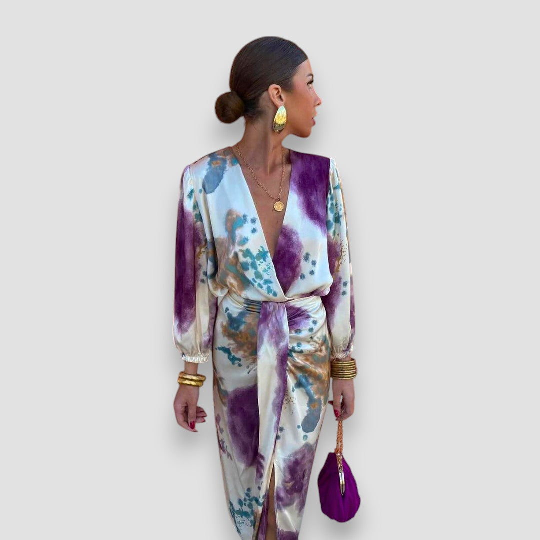 Floral blouse and midi skirt set, side view
