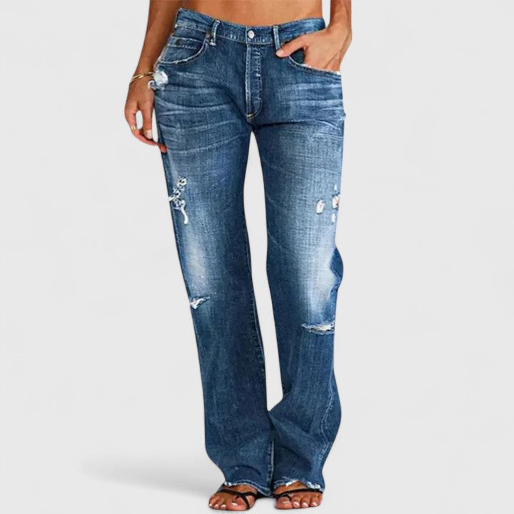 Chloe | Low Rise Straight Leg Distressed Jeans