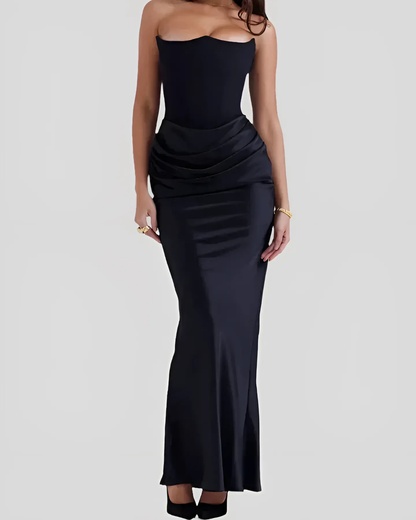 Aurore | Strapless Draped Maxi Wedding Guest Dress