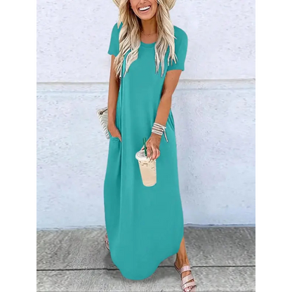 Short sleeve maxi dress with side pockets