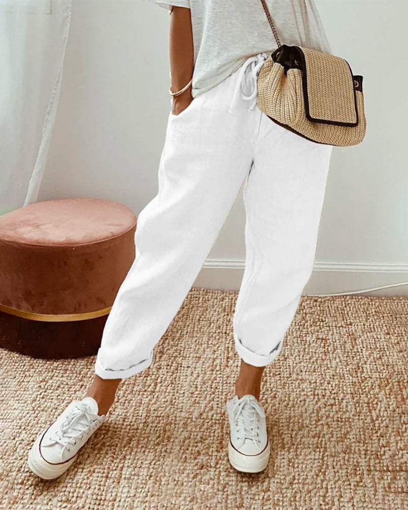 Gabrielle | High Waisted Straight Leg Linen Trousers