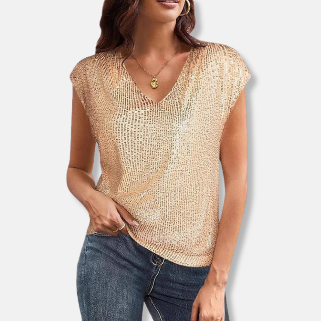 Liora | Sequin V-Neck Cap Sleeve Sparkly Top