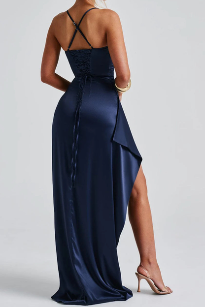 Daphne | Satin Slit Maxi Wedding Guest Dress