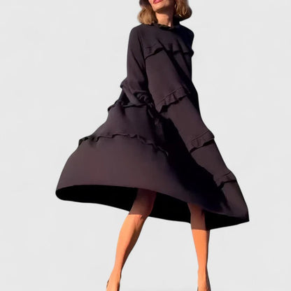 Delaney | Ruffle Midi Dress Long Sleeve