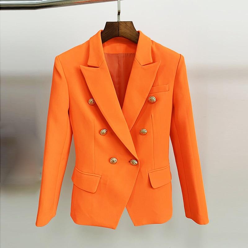 Double-breasted gold button blazer, final view
