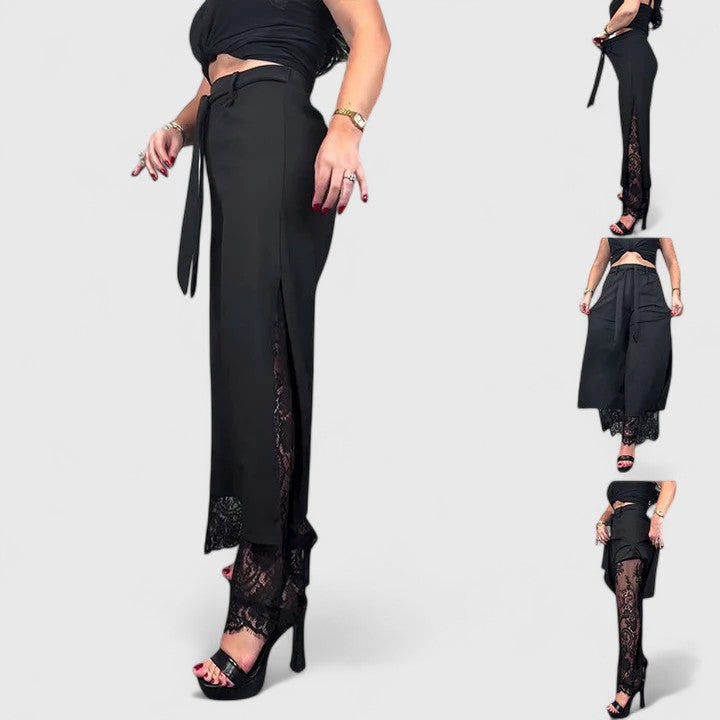 Fluid wide-leg trousers showing lace detail