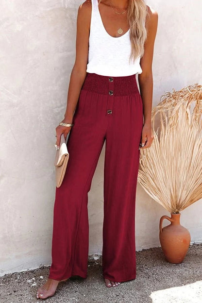 Katherine | High Waisted Smocked Wide Leg Trousers
