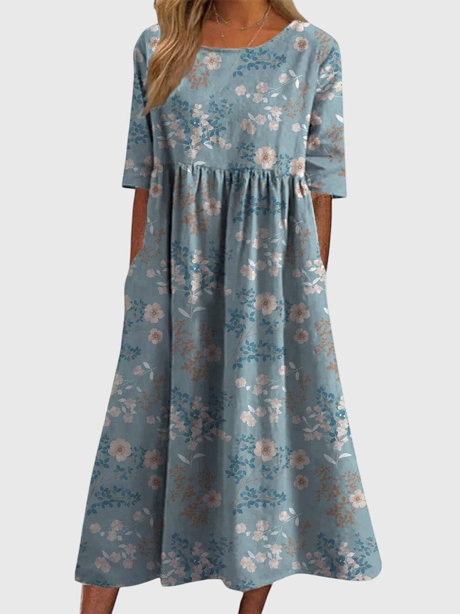 Aureline | Floral Midi Dress with Pockets
