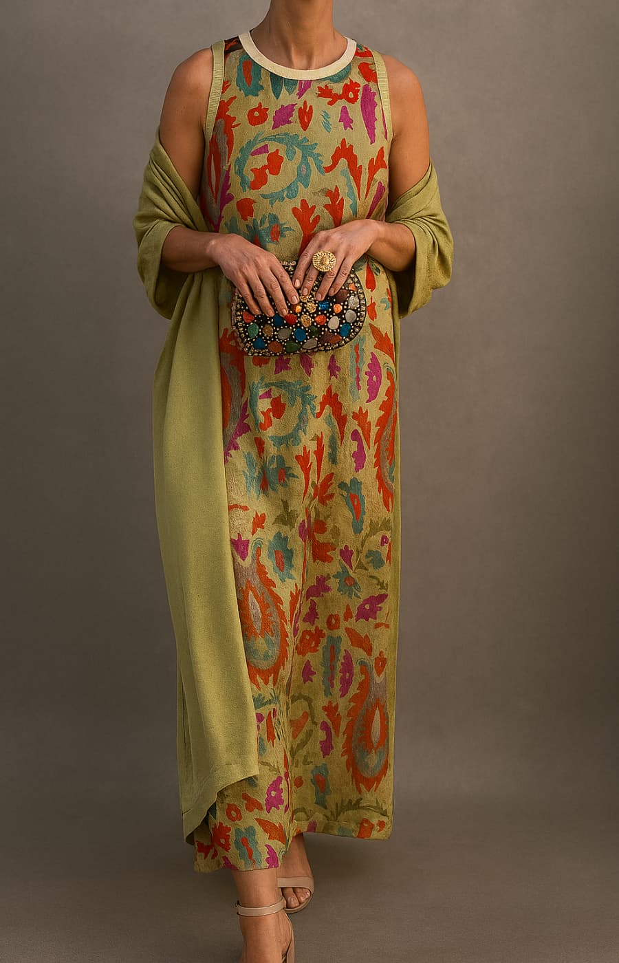 Bohemian maxi dress with matching coat