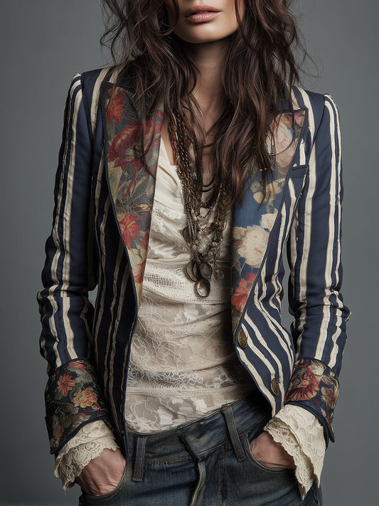 Idony striped bohemian print blazer for women