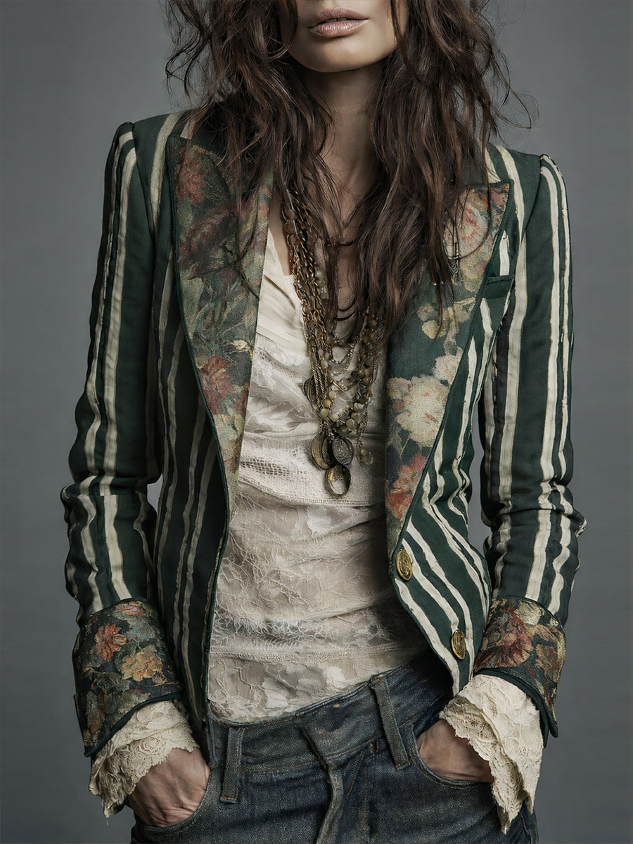 Idony striped bohemian print blazer for women view 7
