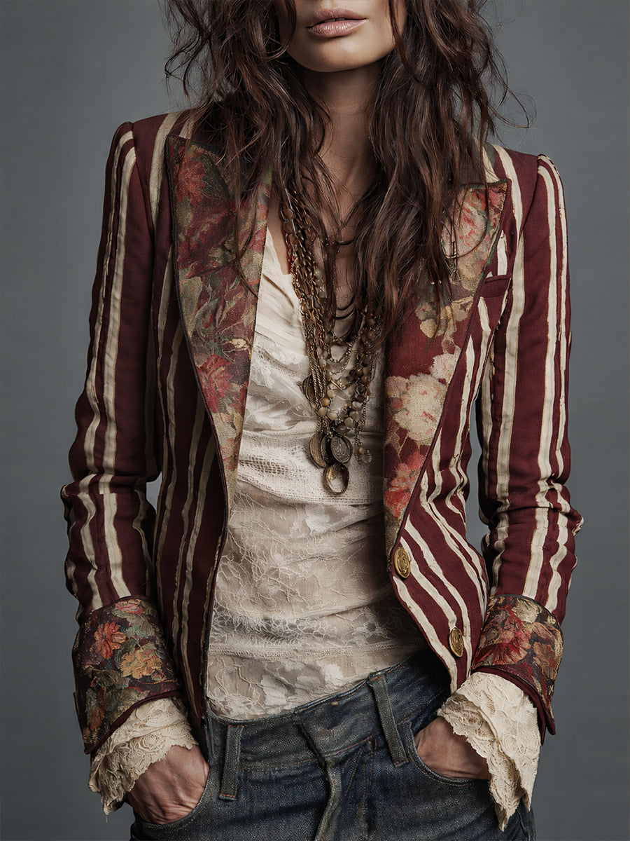 Idony striped bohemian print blazer for women view 5