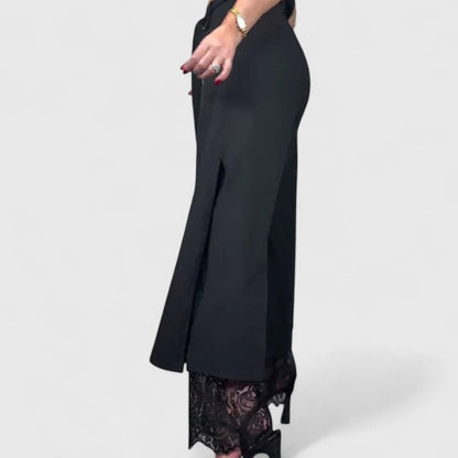 Wide-leg lace trousers, side view