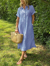 Striped button-up midi shirt dress