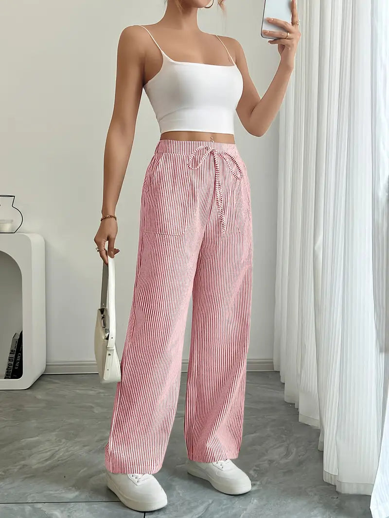 Striped wide-leg trousers full-length view