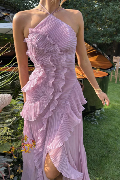 Jade | Summer Wedding Guest Ruffle Maxi Dress Halter