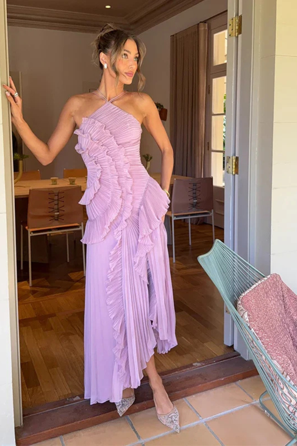 Jade | Summer Wedding Guest Ruffle Maxi Dress Halter