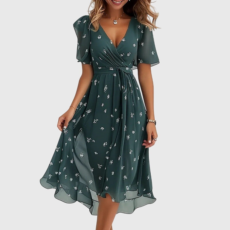 Calista | Summer Midi Dress Wrap V Neck