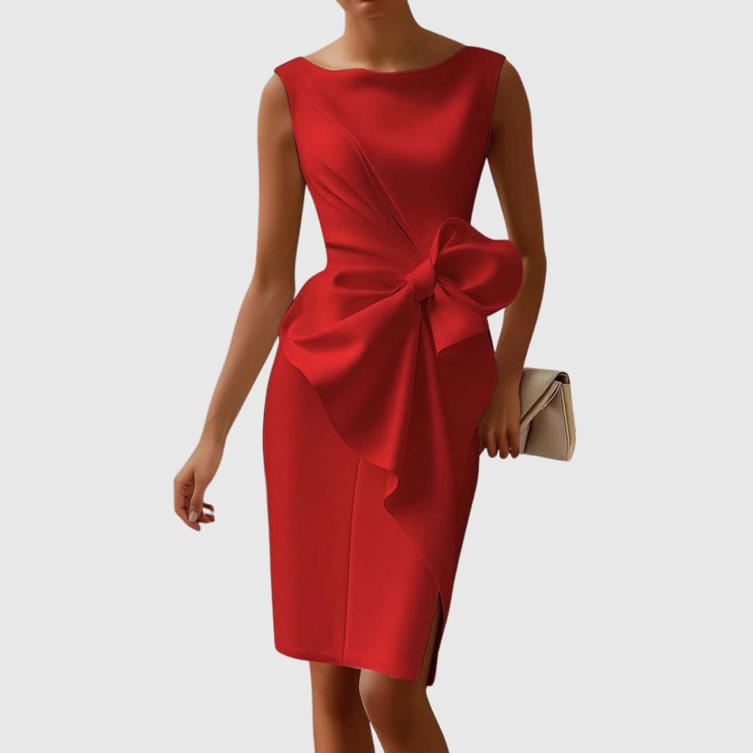 Solene | Cocktail Midi Dress with Statement Bow