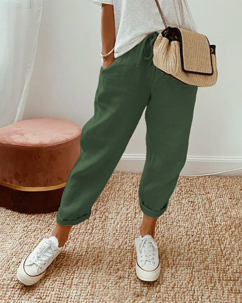 Gabrielle | High Waisted Straight Leg Linen Trousers