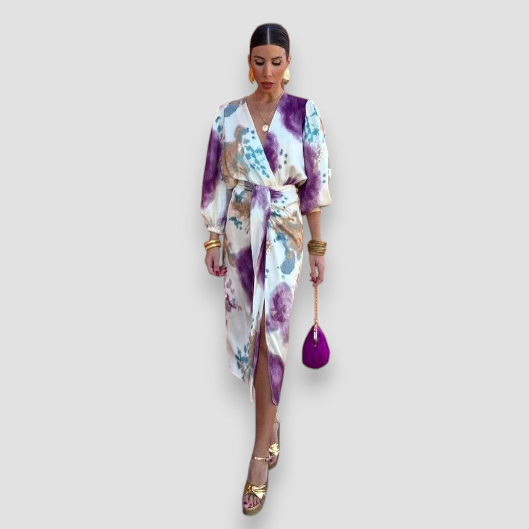 Floral wrap blouse and midi skirt set full-length view